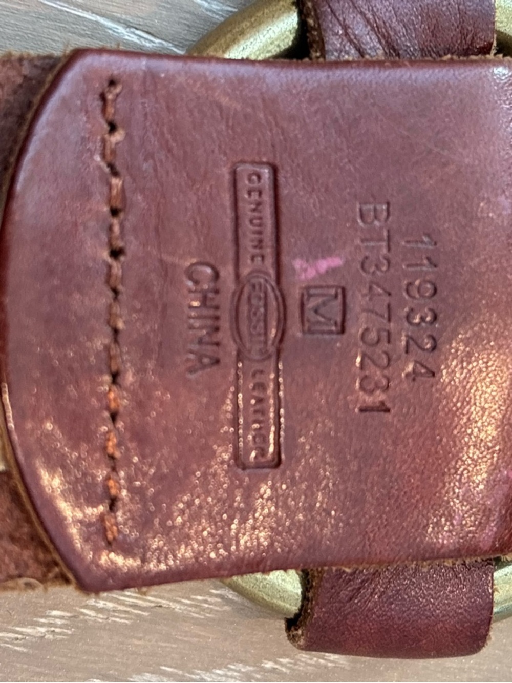 Fossil Brown Leather Wrap Belt with Brass Ring 210 - Picture 3 of 4